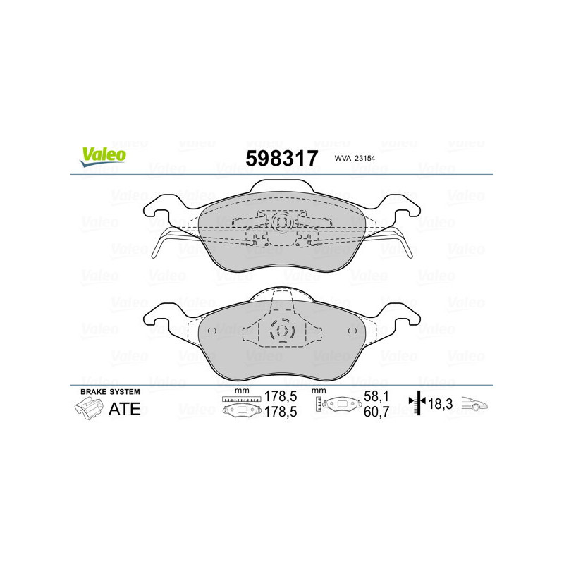 VALEO 598317 Brzdové platničky Predné pre