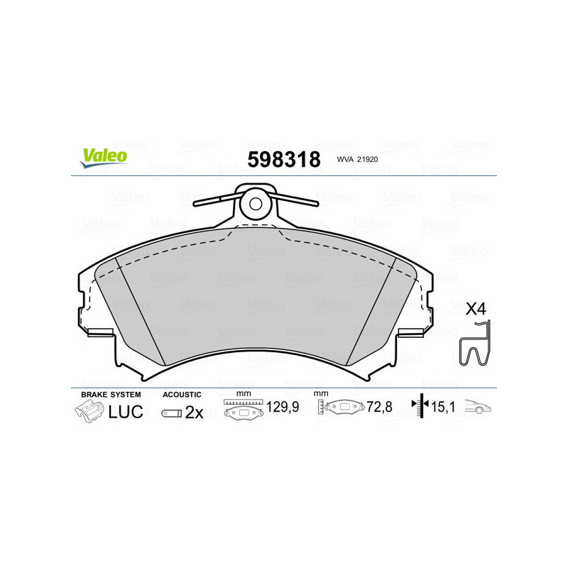 VALEO 598318 Pastillas de freno Delantero para