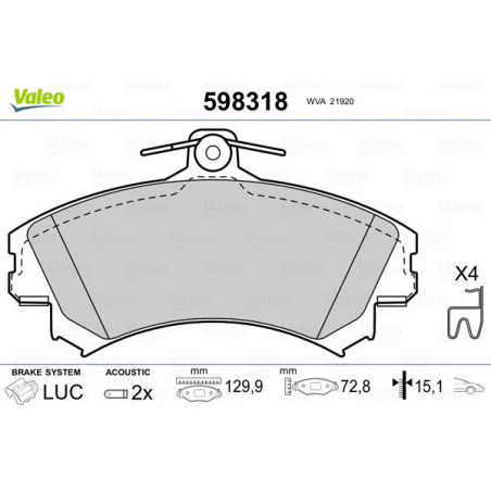 VALEO 598318 Plaquettes de frein Avant pour