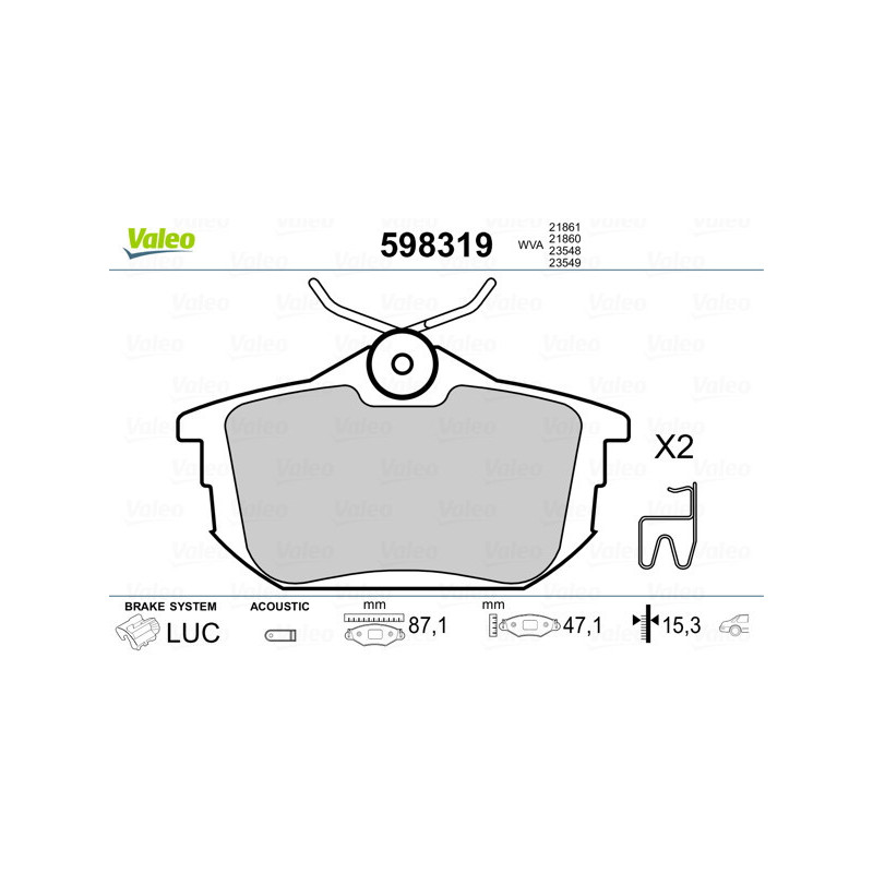 VALEO 598319 Klocki hamulcowe Tył dla