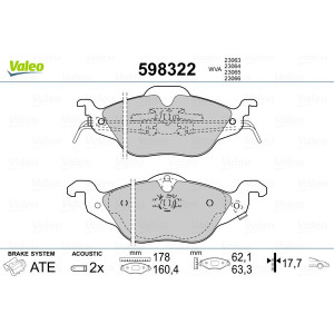VALEO 598322 Brzdové platničky Predné pre