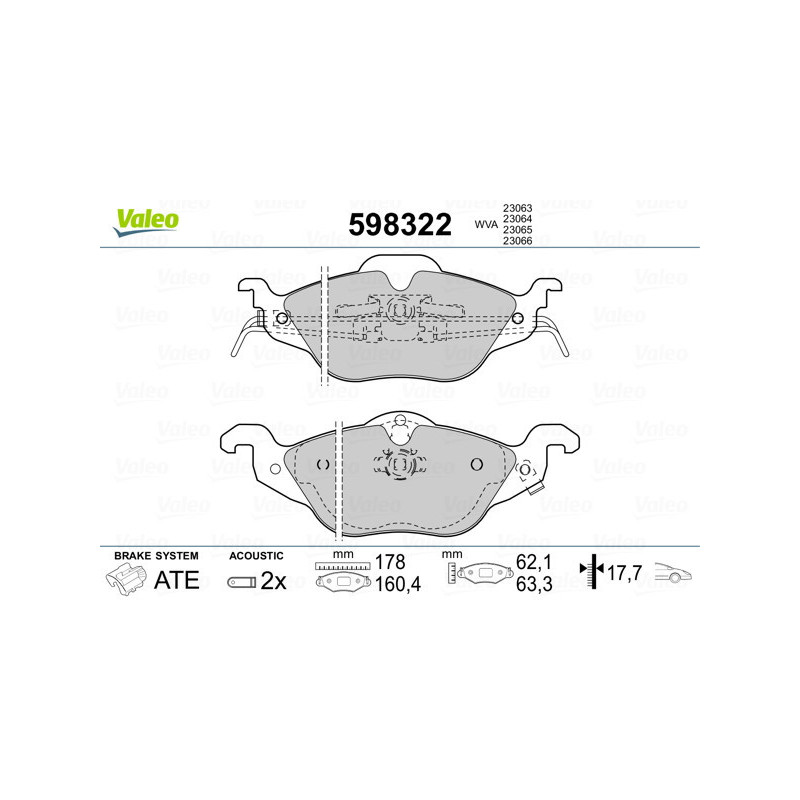 VALEO 598322 Brzdové platničky Predné pre