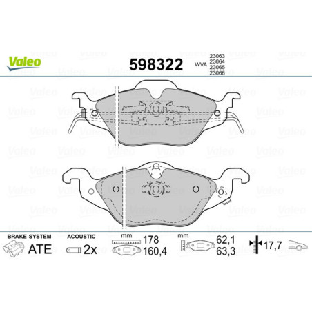 VALEO 598322 Brzdové platničky Predné pre