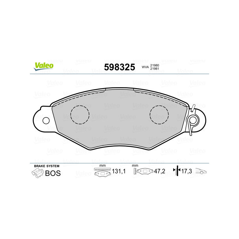 VALEO 598325 Plaquettes de frein Avant pour