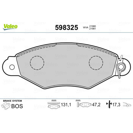 VALEO 598325 Klocki hamulcowe Przód dla