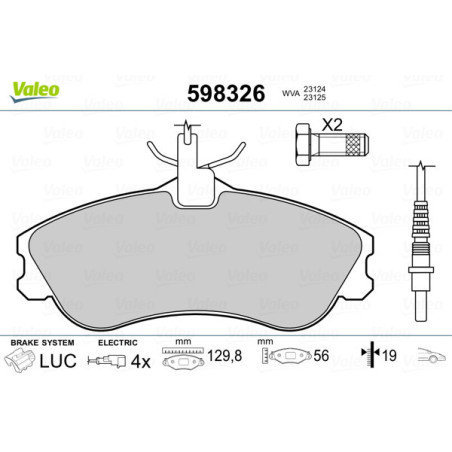 VALEO 598326 Pastillas de freno Delantero para Citroen Peugeot