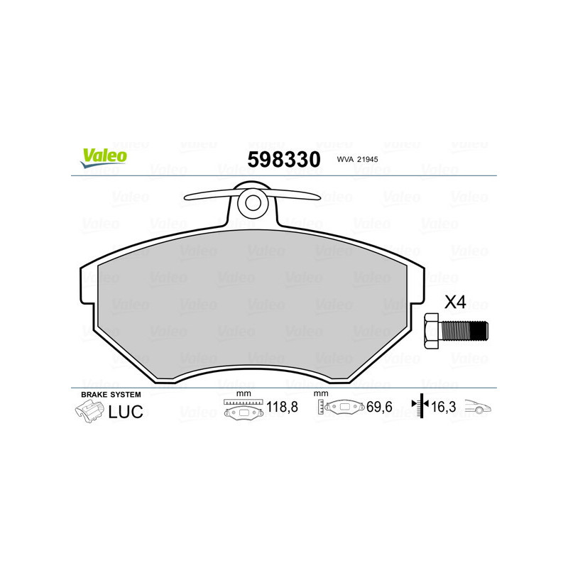VALEO 598330 Brzdové destičky Přední pro