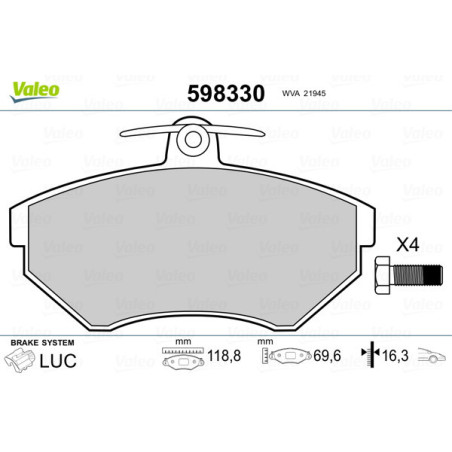 VALEO 598330 Brake Pads Set Front for