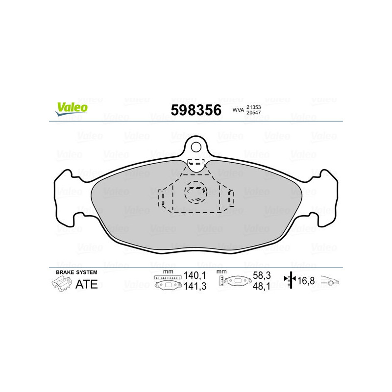 VALEO 598356 Brzdové platničky Predné pre