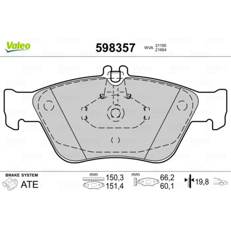 VALEO 598357 Brzdové destičky Přední pro