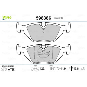 VALEO 598386 Klocki hamulcowe Tył dla