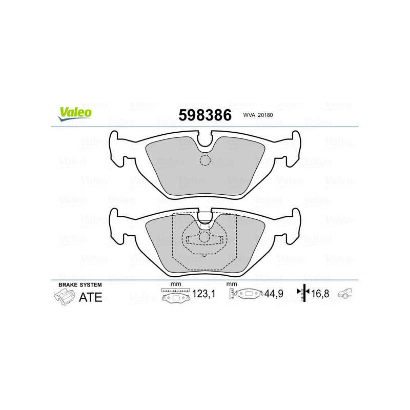 VALEO 598386 Klocki hamulcowe Tył dla