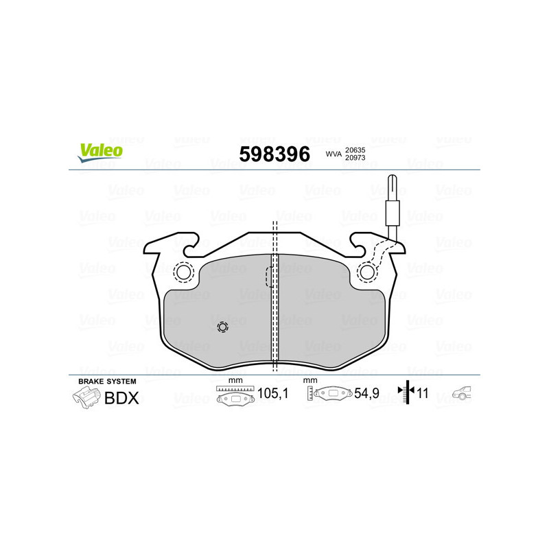 VALEO 598396 Plaquettes de frein Arrière pour