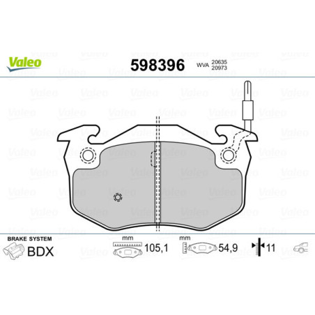 VALEO 598396 Brzdové platničky Zadné pre