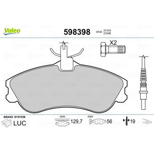 VALEO 598398 Brzdové platničky Predné pre
