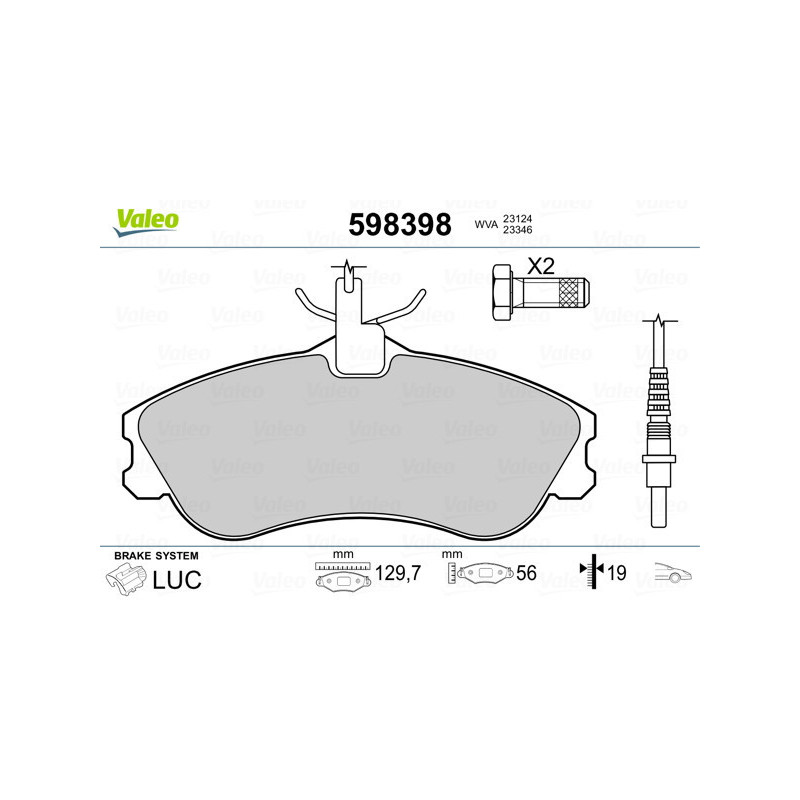 VALEO 598398 Pastillas de freno Delantero para