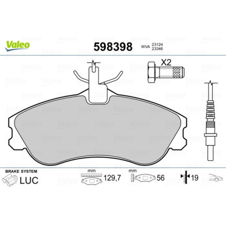 VALEO 598398 Pastiglie freno Anteriore per