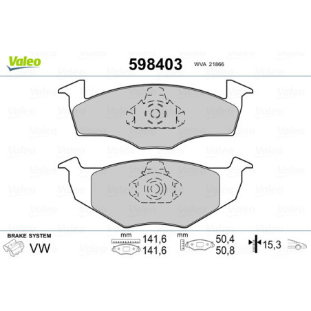 VALEO 598403 Brzdové platničky Predné pre