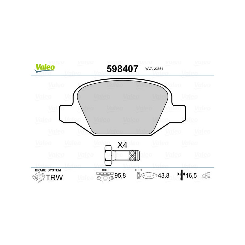 VALEO 598407 Bremsbeläge Hinten für