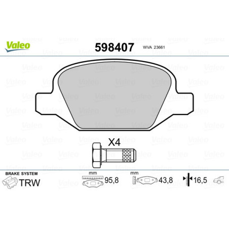VALEO 598407 Brzdové platničky Zadné pre