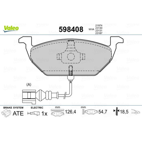VALEO 598408 Brzdové platničky Predné pre