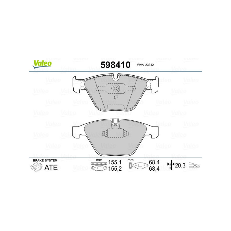 VALEO 598410 Brzdové destičky Přední pro