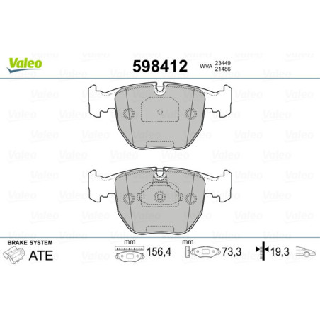 VALEO 598412 Brzdové platničky Predné pre