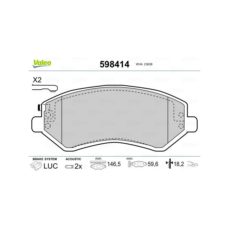 VALEO 598414 Brzdové platničky Predné pre