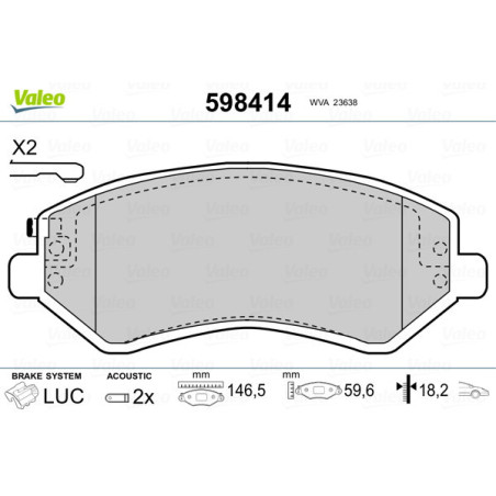 VALEO 598414 Brzdové platničky Predné pre