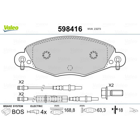VALEO 598416 Brzdové platničky Predné pre