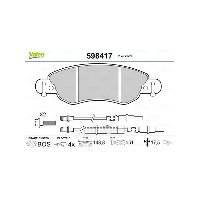 VALEO 598417 Brzdové platničky Predné pre