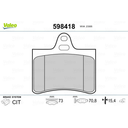 VALEO 598418 Klocki hamulcowe Tył dla
