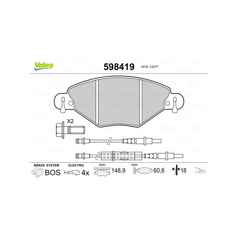 VALEO 598419 Klocki hamulcowe Przód dla