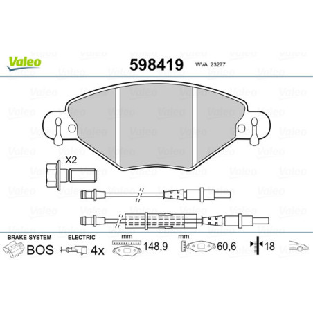 VALEO 598419 Pastiglie freno Anteriore per