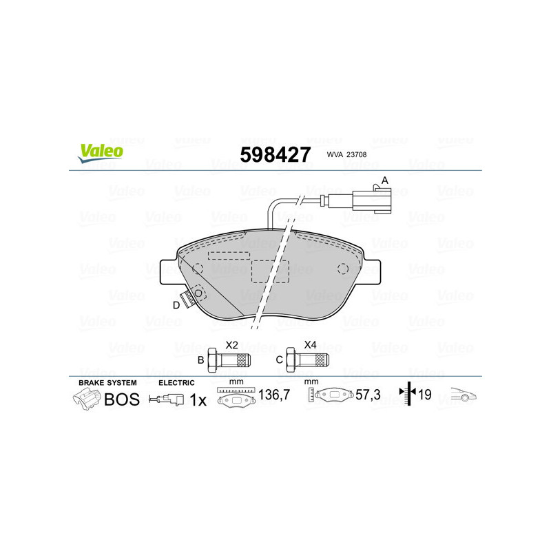 VALEO 598427 Pastiglie freno Anteriore per