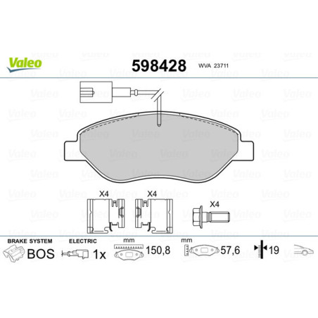 VALEO 598428 Pastillas de freno Delantero para