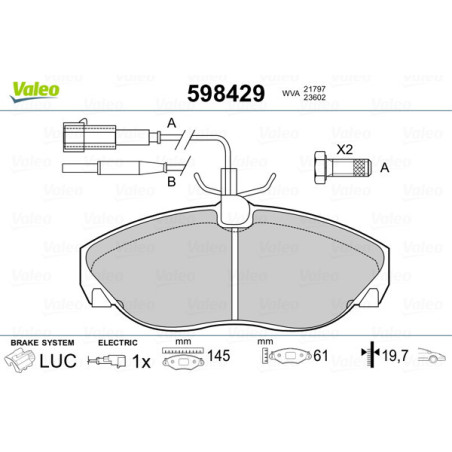 VALEO 598429 Brzdové destičky Přední pro