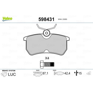 VALEO 598431 Pastillas de freno Trasero para