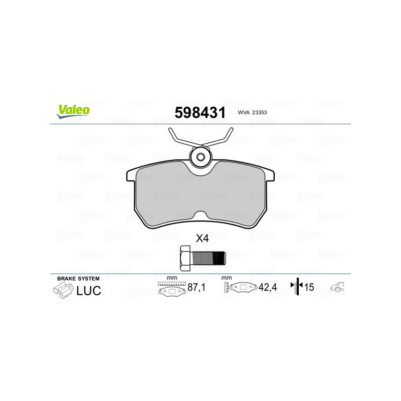 VALEO 598431 Plaquettes de frein Arrière pour