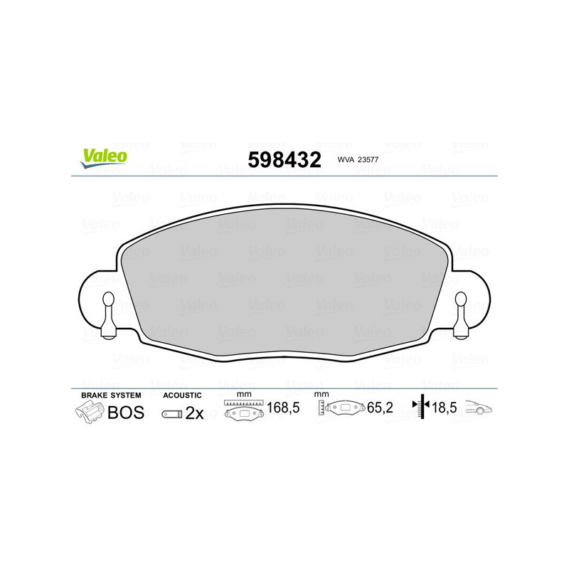 VALEO 598432 Pastiglie freno Anteriore per