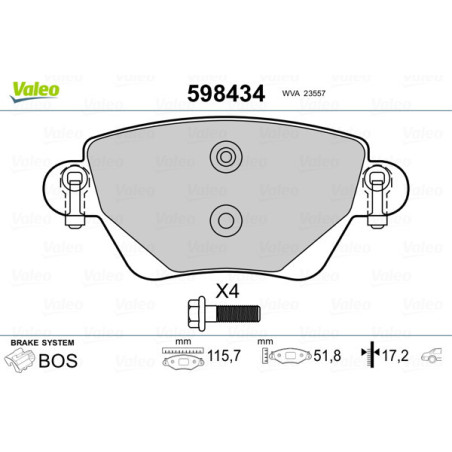 VALEO 598434 Klocki hamulcowe Tył dla