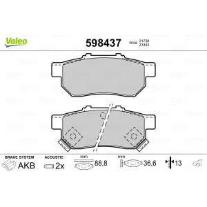 VALEO 598437 Brzdové platničky Zadné pre