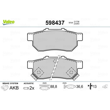 VALEO 598437 Brzdové platničky Zadné pre