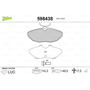 VALEO 598438 Pastillas de freno Trasero para