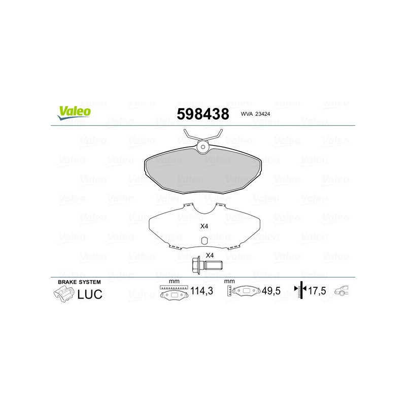 VALEO 598438 Brake Pads Set Rear for