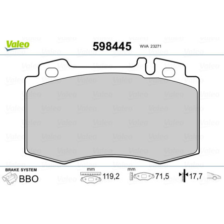 VALEO 598445 Brzdové platničky Predné pre