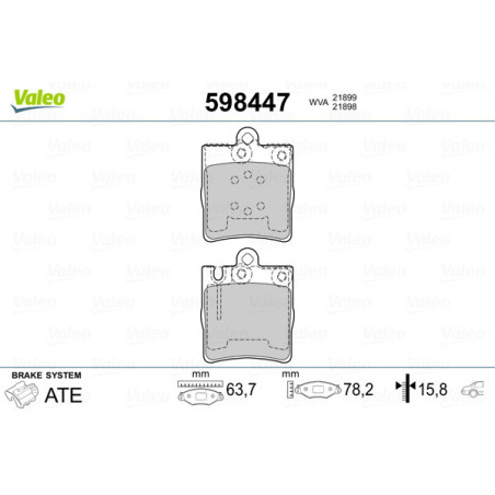 VALEO 598447 Pastiglie freno Posteriore per