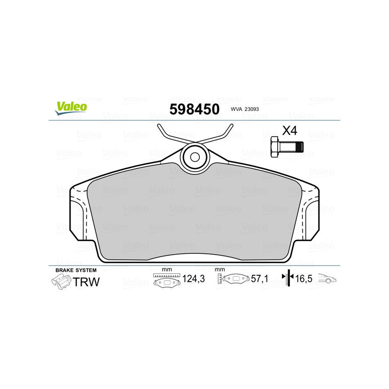 VALEO 598450 Pastiglie freno Anteriore per