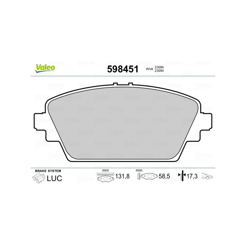 VALEO 598451 Brzdové platničky Predné pre