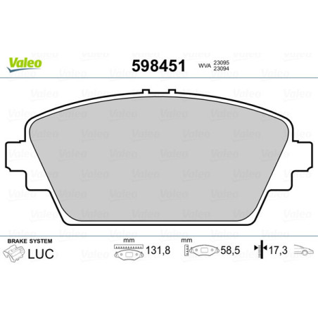 VALEO 598451 Pastiglie freno Anteriore per